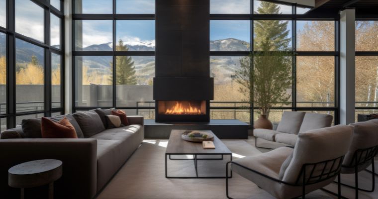 The living room of an energy efficient home in Whitefish