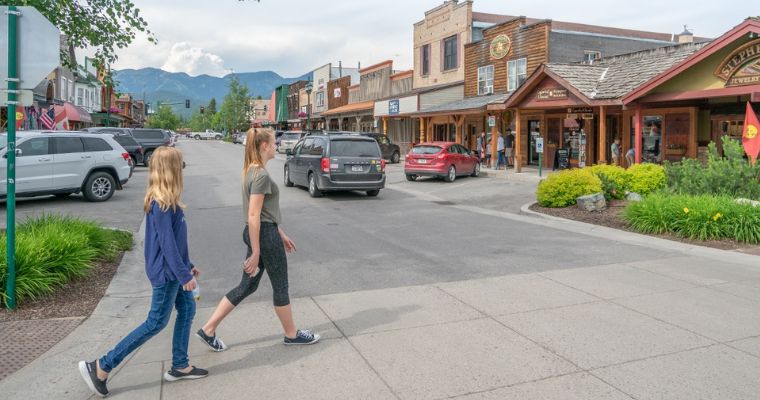 Locals walk in the busy street in Montana