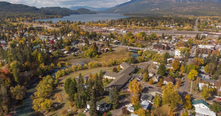 Aerial view of energy efficient and luxury homes in Whitefish Montana