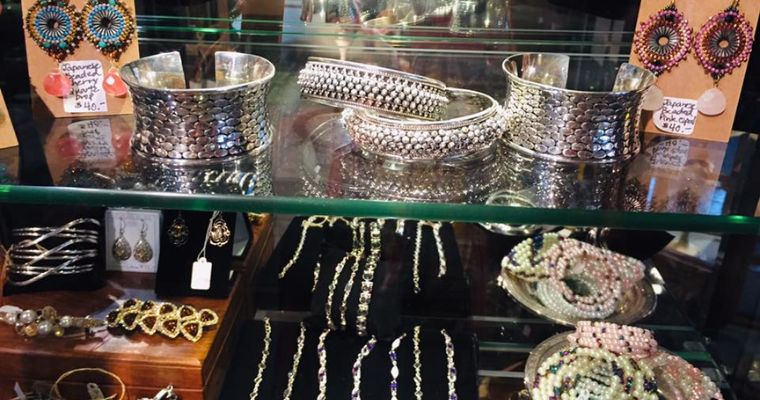 Different antique jewelry inside the Big Sky Antiques