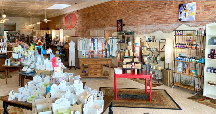Inside the Sage & Cedar shop with their different natural and organic products
