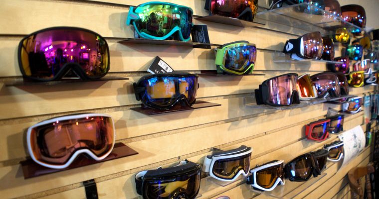 Different kind of snow goggles in the Snow Ghost Outfitters shop