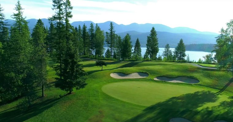 Aerial view of golf course in the Whitefish lake golf