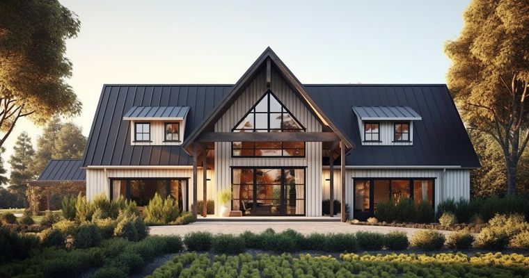 A modern farmhouse with a spacious front porch, reflecting the charm of cost of living in Whitefish Montana.