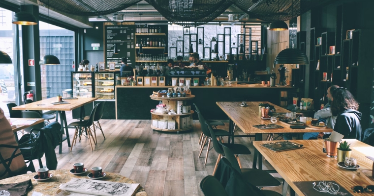 Interior of a local coffee shops showcasing classic and aesthetic design, ideal for a coffee break in Whitefish, Montana.