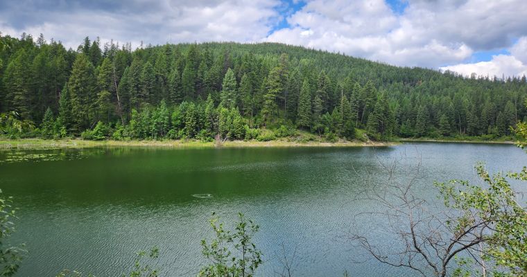 A peaceful lake of Stillwater State Forest in Whitefish, Montana.