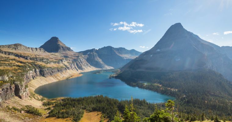 Aerial view of beautiful Glacier National Park, perfect for Aspen in Summer getaways.